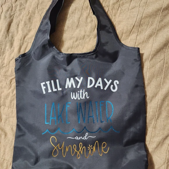 Beach Bag - 'Fill My Days with Lake Water and Sunshine' - Blue & Gold Handmade - Picture 1 of 6